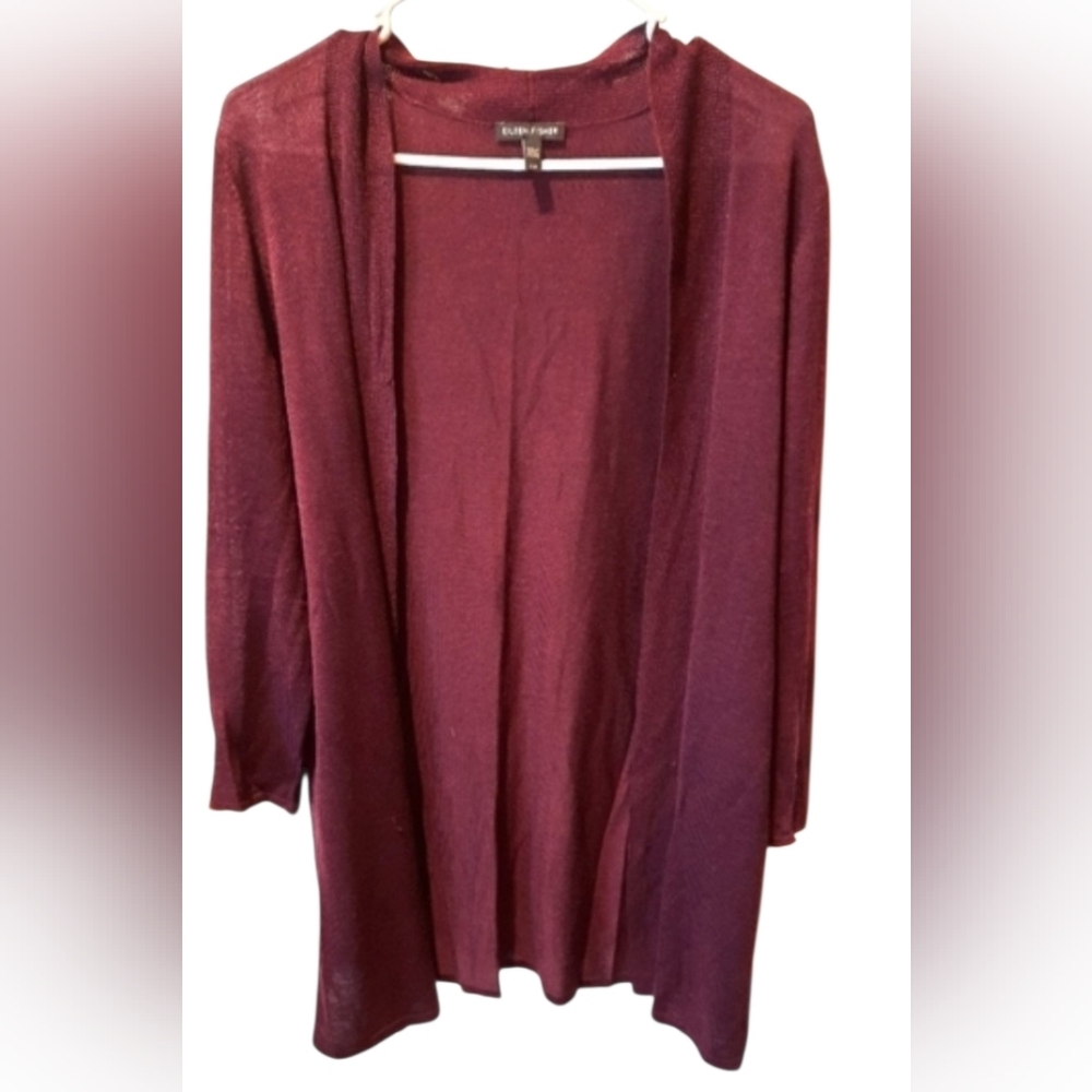 Eileen Fisher Sweater Womans Small Maroon Cardigan Open Wool Blend Bohemian